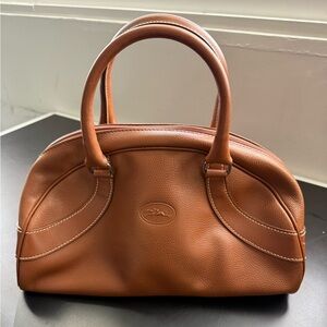 Longchamp vintage Brown Leather bowling top handle bag